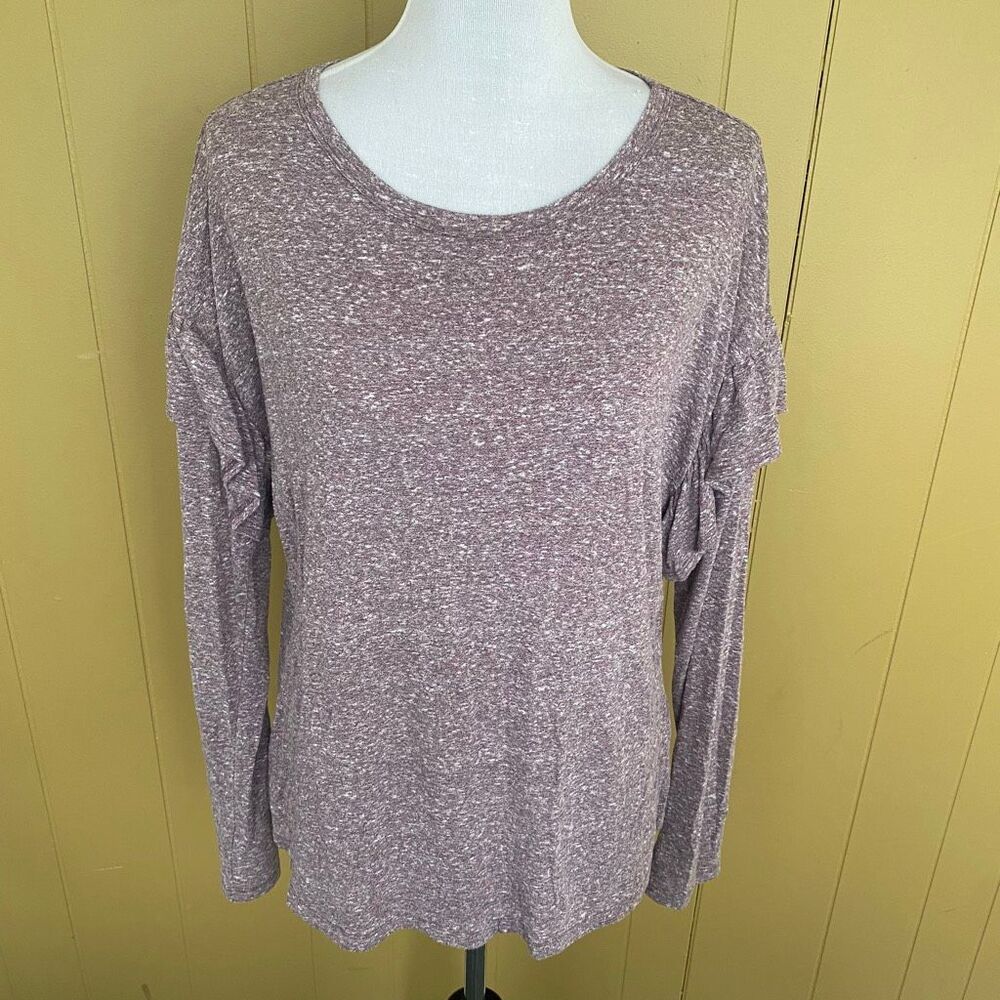 Time and Tru women L 12/14 crewneck drop shoulder w/arm ruffle longsleeve purple